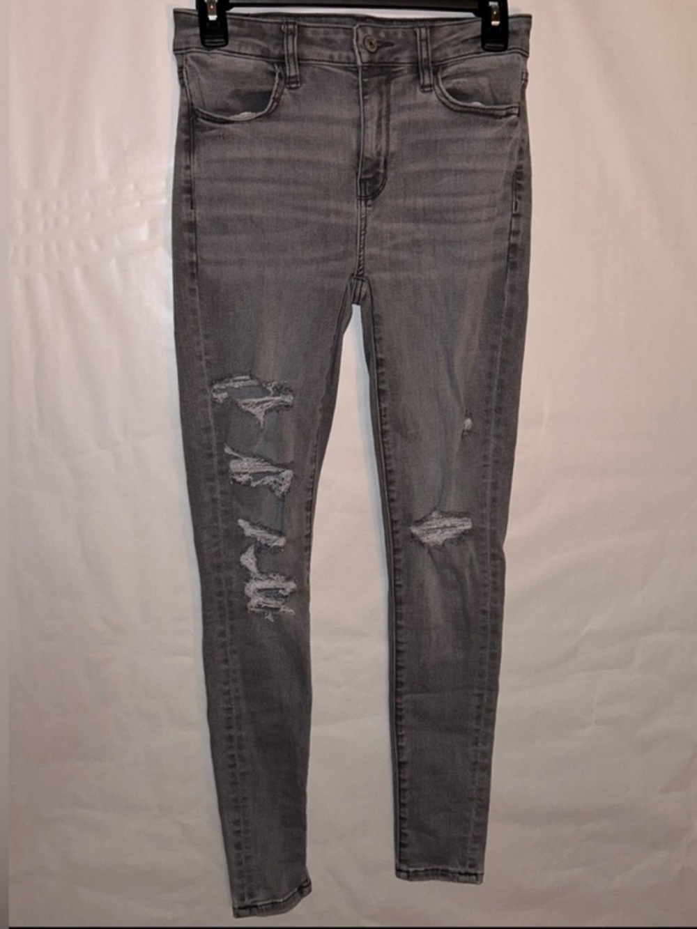 American Eagle Outfitters Gray High-Rise Distressed Skinny Jeans